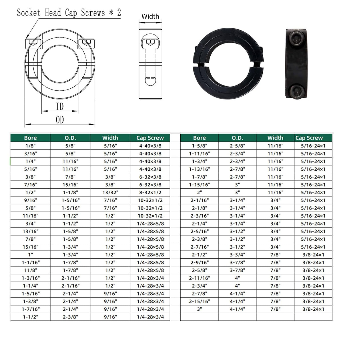(4-Pack) SINOAXISSPACE Shaft Collar 3/4" Bore, 1045 Steel Double Split Clamp-On Shaft Collars Style, 1-1/2" OD, 1/2" Thickness, with M4 Set Screws