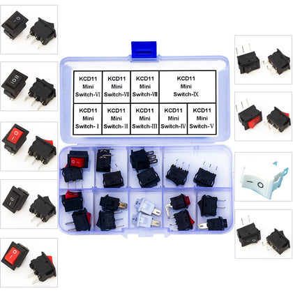 Rocker Switch PCB Switch Assortment Kit,KCD11 Mini Rocker Switch 2Pin 3Pin ON/Off Switch Panel Mount Latching Rocker Switch for Electronic Applications (KI-RK-KCD11)