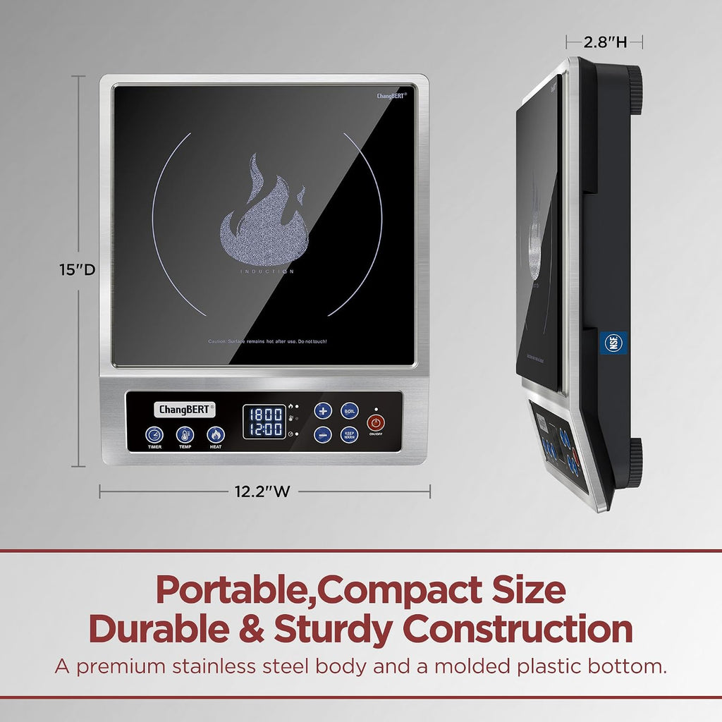 Portable Induction Cooktop Enhanced Version, One-Click Max Power 1800W Large Heating Coil Burner, Precise Temperature