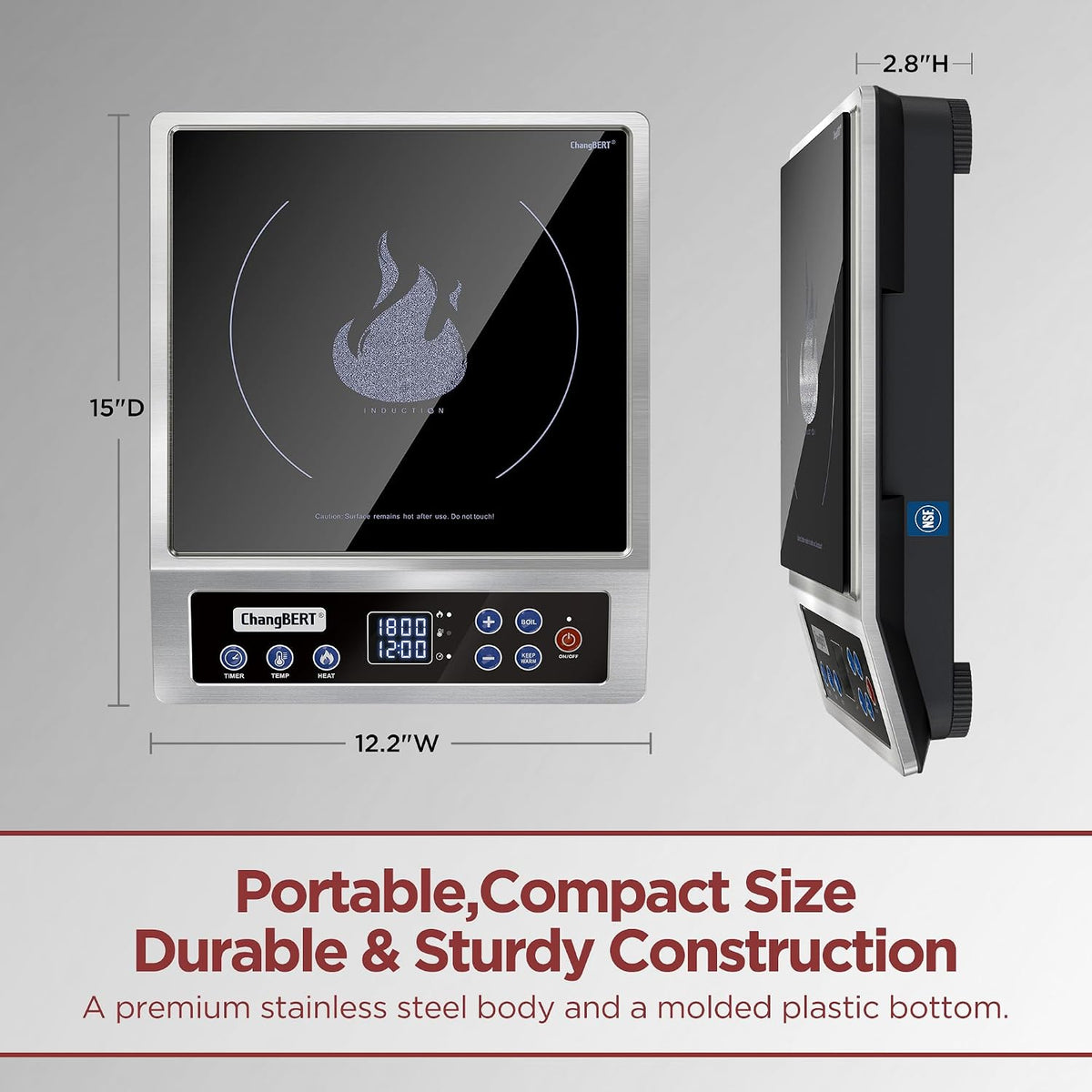 Portable Induction Cooktop Enhanced Version, One-Click Max Power 1800W Large Heating Coil Burner, Precise Temperature