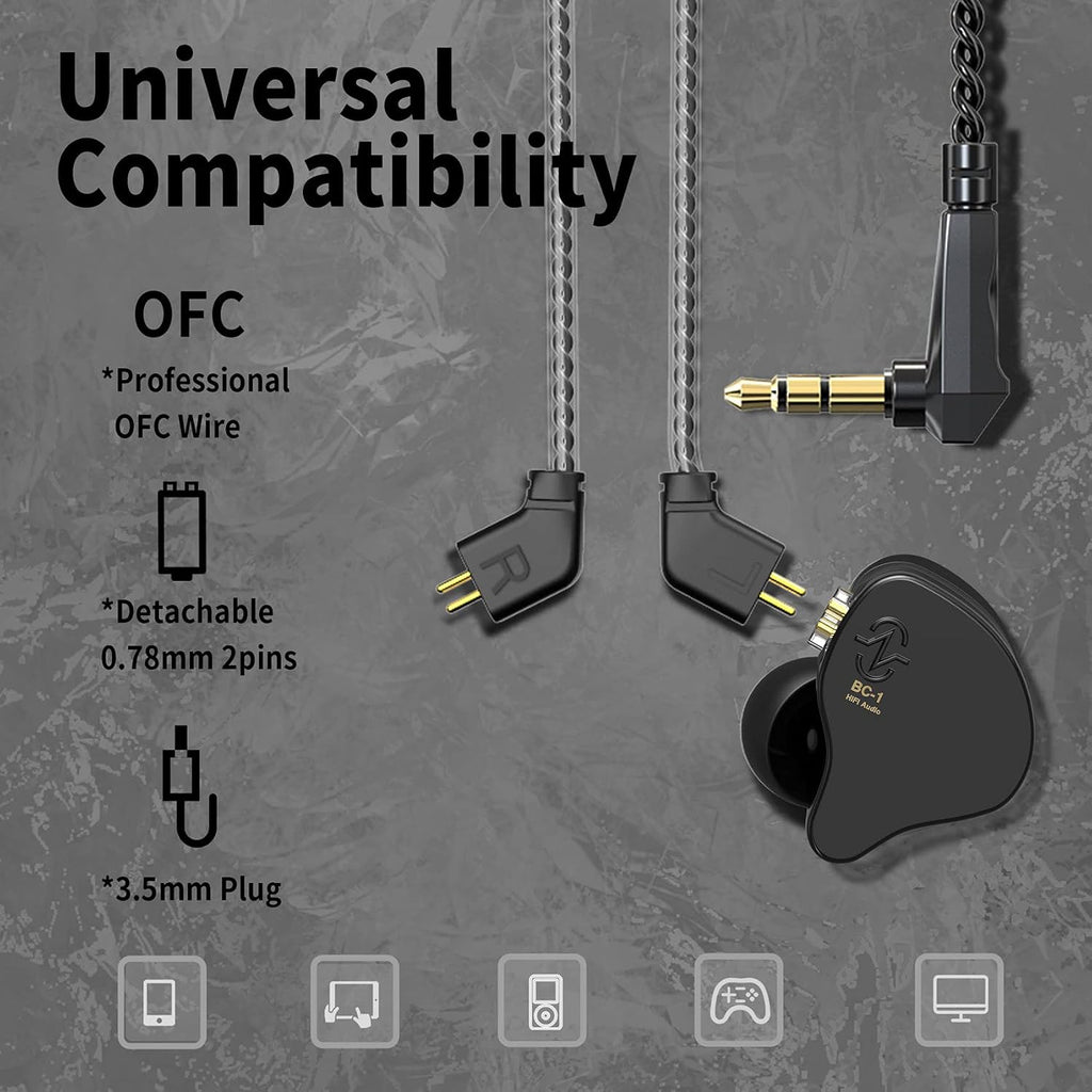 CCZ Melody in Ear Monitors Earphones Headphones Wired Earbuds Without Microphone IEM HiFi Bass with 1DD 1BA, Ear