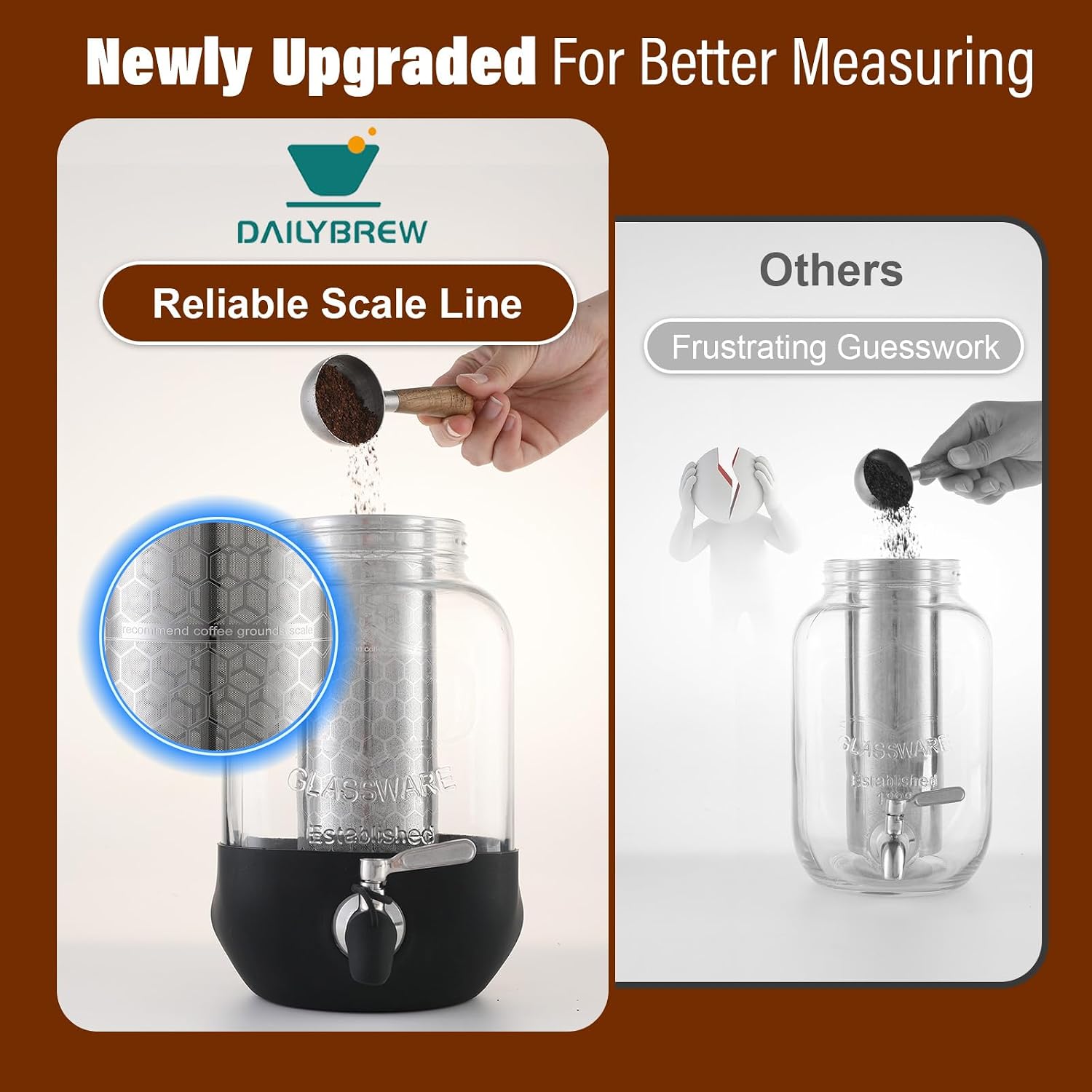 Cold Brew Coffee Maker, 1 Gallon Iced Coffee Maker With Stainless Steel Filter, Heavy Duty Glass Cold Brew Pitcher