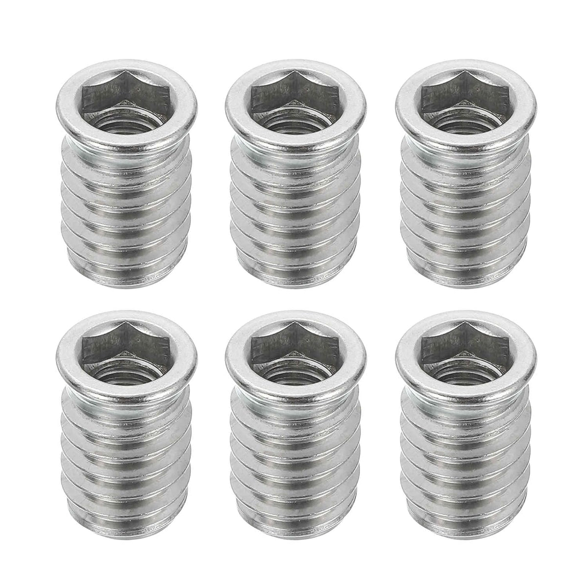 MECCANIXITY 6Pcs Threaded Inserts Nuts, M8x20mm Hex Socket Drive Nut Inserts for Wood - 304 Stainless Steel Screws Furniture Screw in Nuts Bolt Fastener Connector Wood