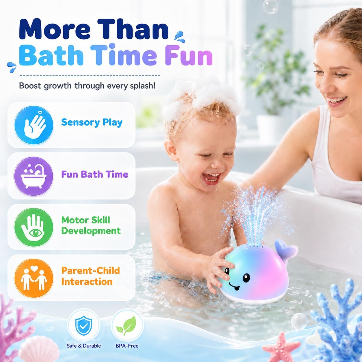 Baby Bath Toys, Pool Water Toys for Babies, Toddler Bath Toys for Kids Ages 1-3, 1 Year Old Boy Girl Gift Light Up