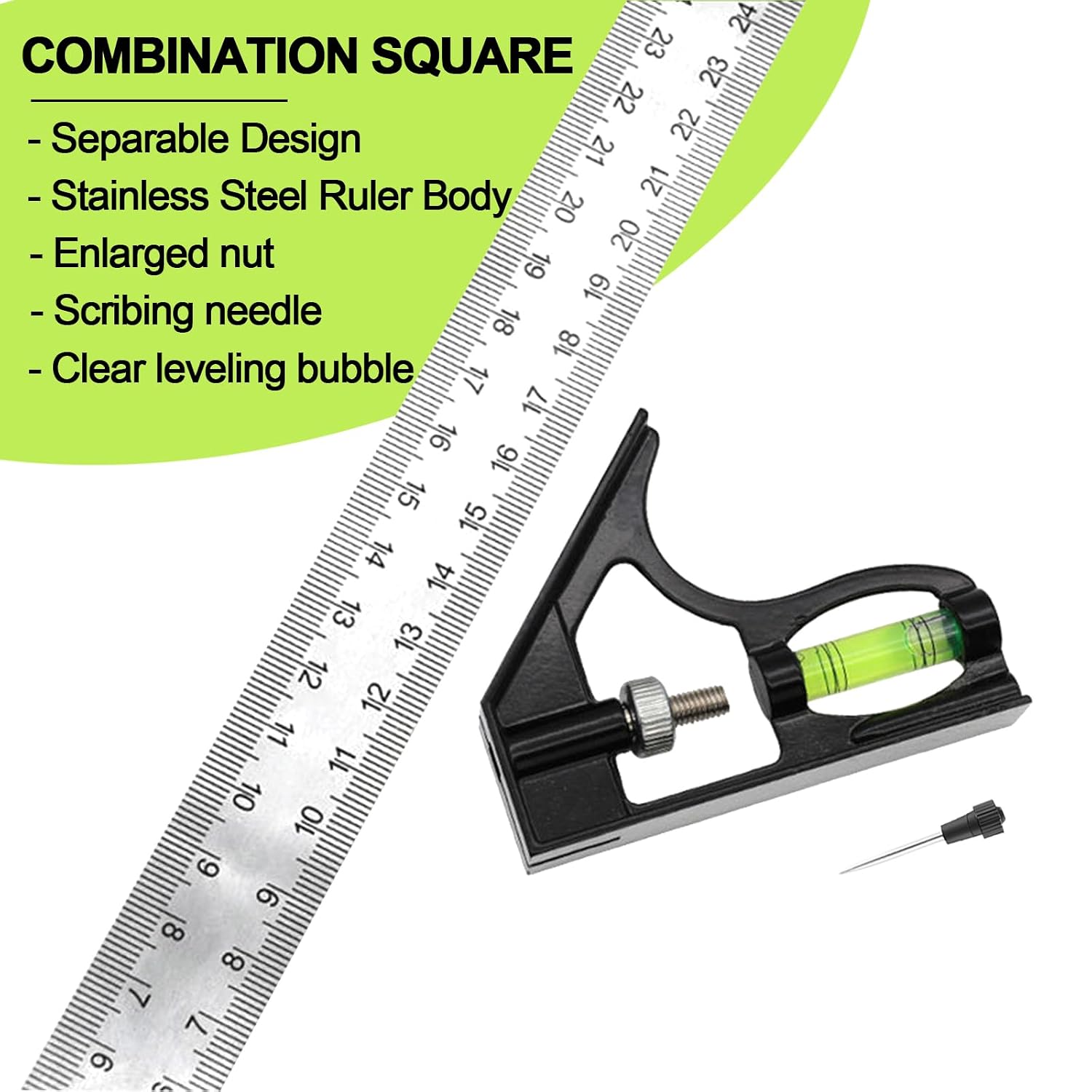 12" Metric Combination Square Ruler for Electricians and Carpenters 45-90 Degree Marking Bubble Level Square Tool