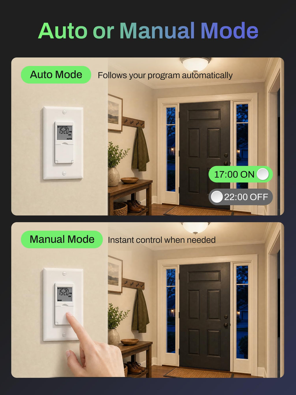 BN-LINK 7 Day Programmable in-Wall Digital Timer Switch for Lights, Fans