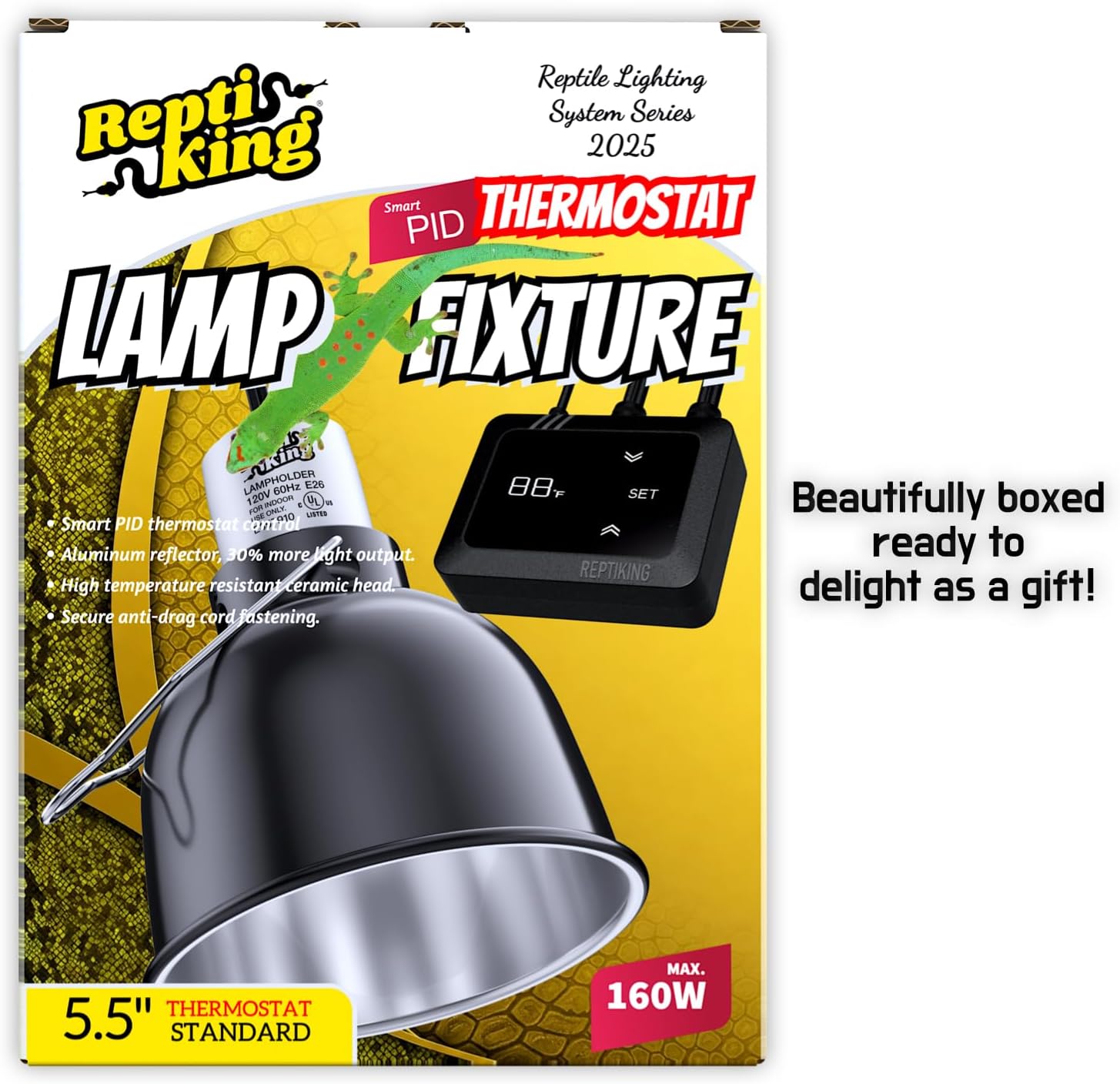 Reptile Heat Lamp Fixture with Dimming Thermostat - 5.5'' Light Dome with PID Thermostat