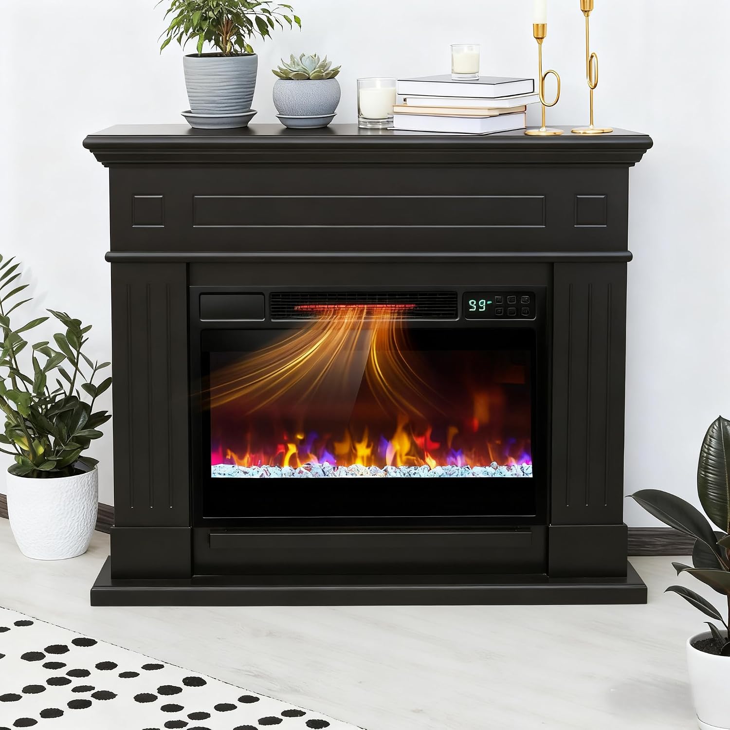 23" Electric Fireplace Inserts, 1500W Recessed Fireplace Heater with Remote Control, 6 Flame Colors & 5 Brightness