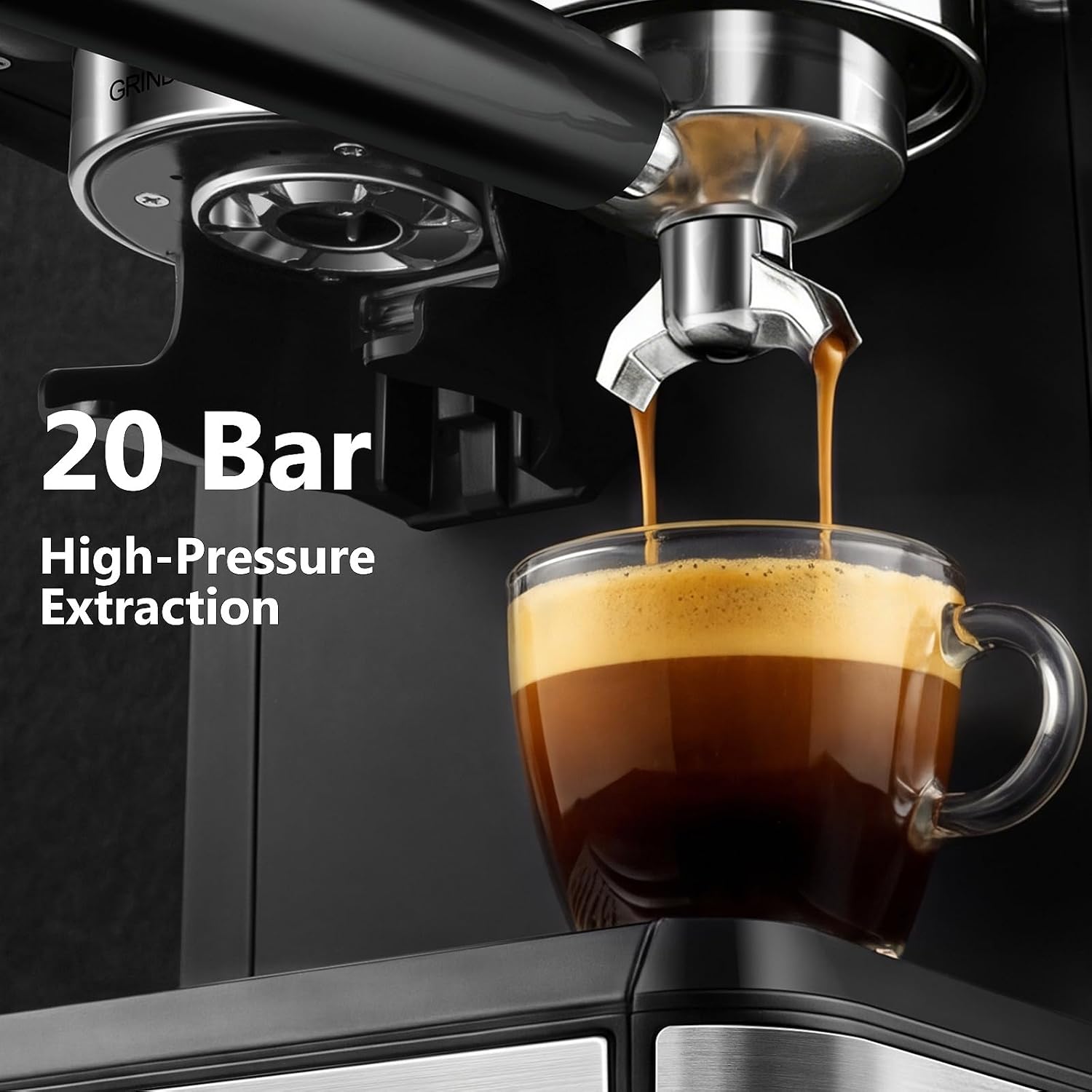 Espresso Machine with Grinder, 20 Bar Professional Expresso Coffee Machines with Milk Frother Steam Wand, Espresso