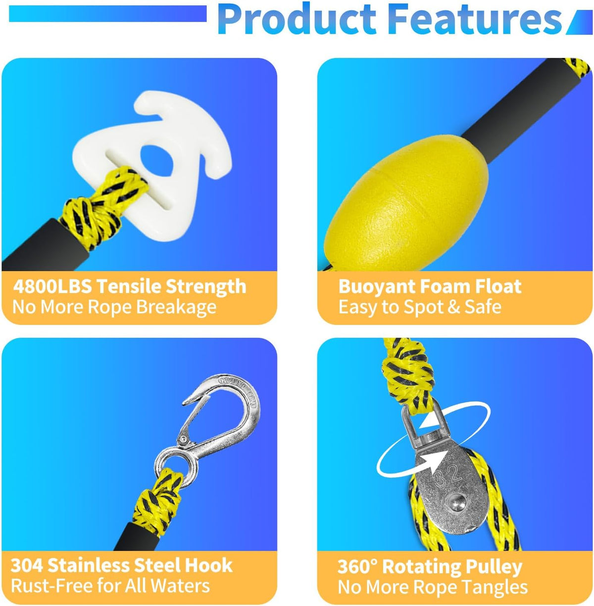 Heavy Duty Boat Tow Harness for Tubing, Self Centering Tow Harness, 360° Rotating Pulley & Large Hooks – Floating