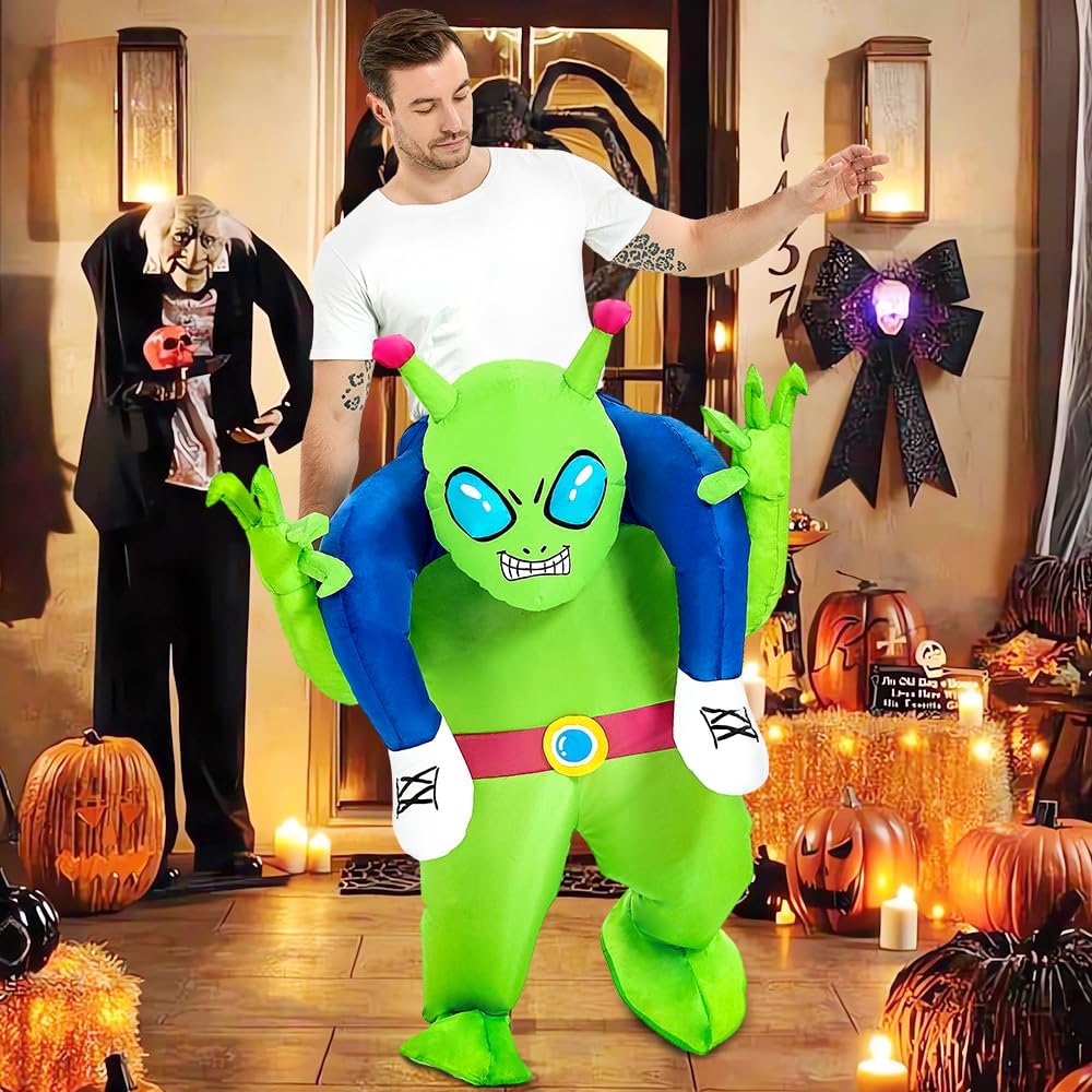 Inflatable Alien Costume Adult Ride On Blow Up Halloween Suit | Lightweight Polyester Quick Inflation Funny for