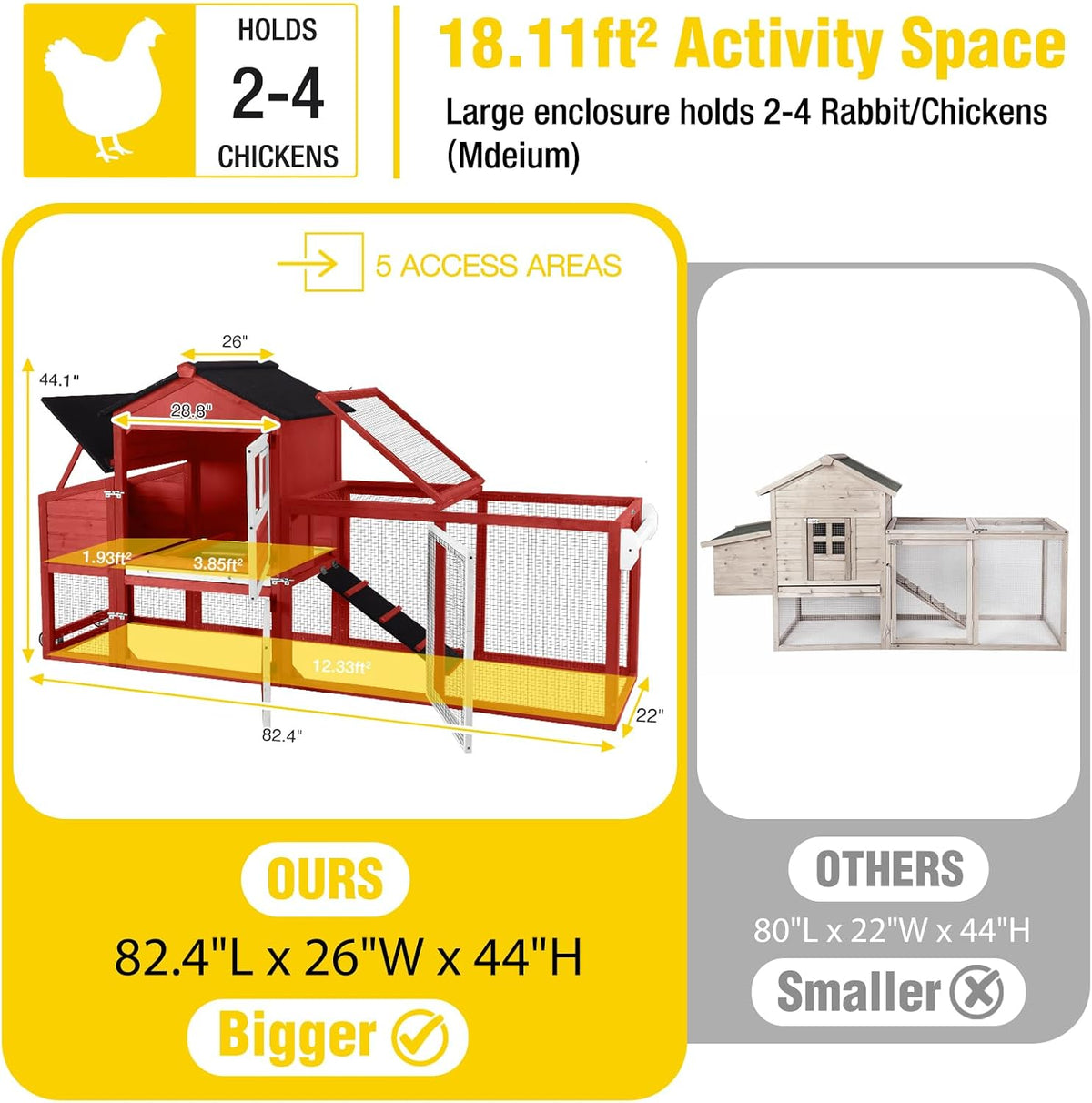 Mobile Chicken Coop with Wheels for 4-6 Chickens, Backyard Expandable Chicken House Duck Cage with Run, 2 Nesting