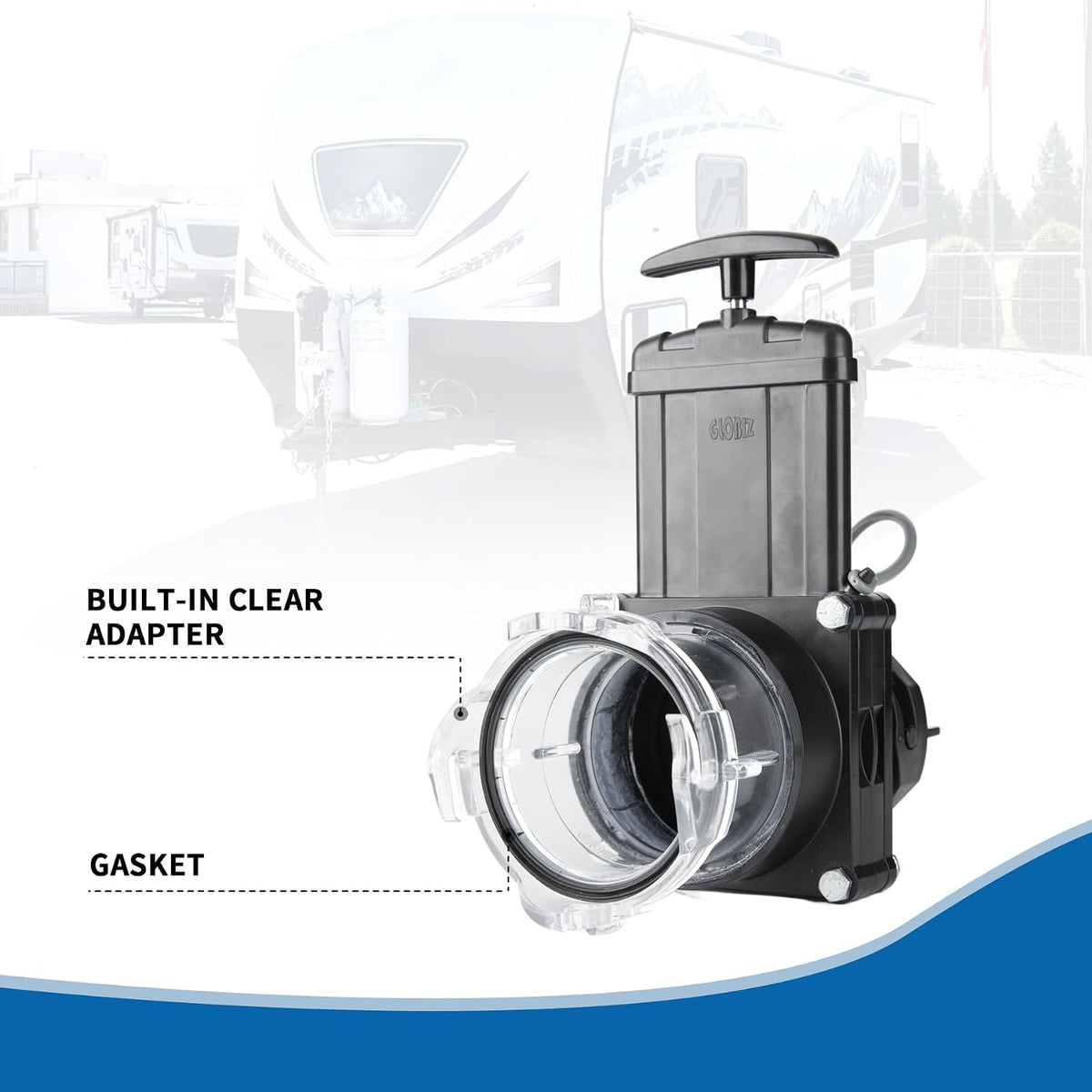 Twist-On Waste Valve RV Gate Valve, Black & Clear, 1Pack (8049)