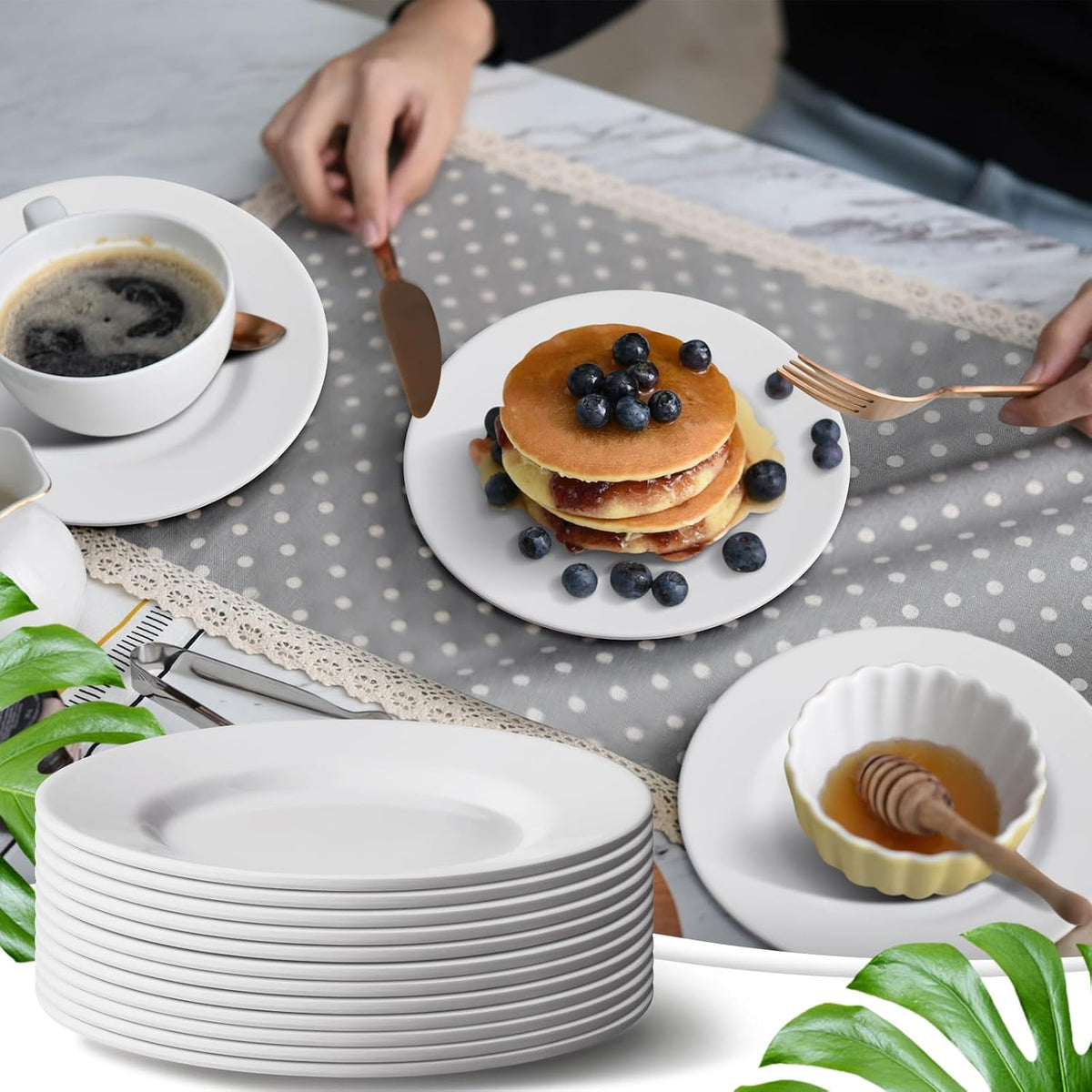12 Pack 7 Inch White Dessert Plates, Melamine Salad Dishes Set