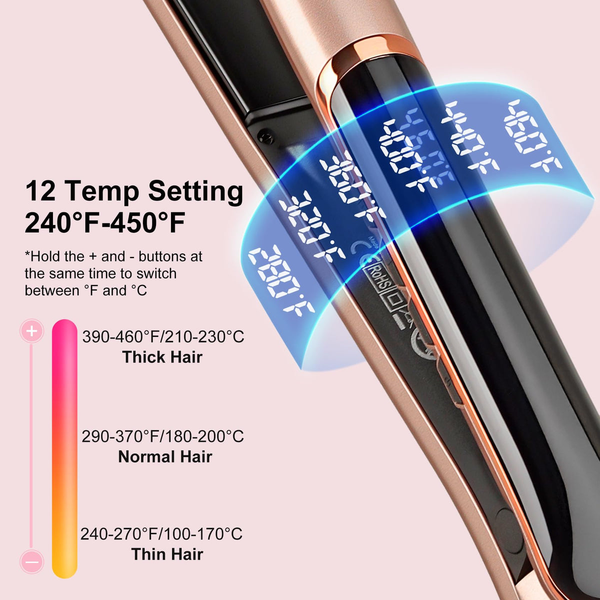 Flat Iron Hair Straightener with Floating Plates, Adjustable Temp