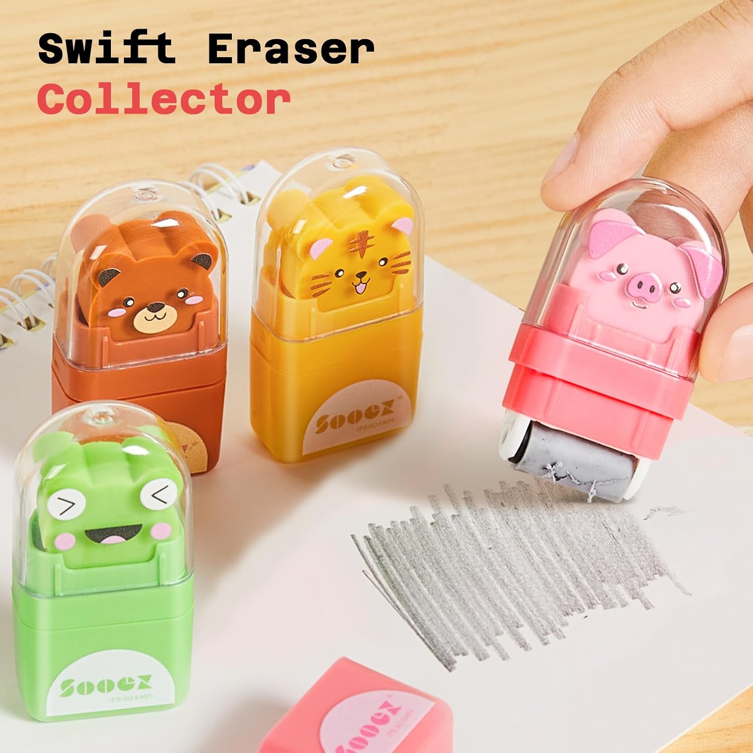 12 Pack Pencil Erasers, Cute Animal Eraser with Clean up Roller and Cover, Latex-Free, Bulk Art Drawing Erasers for