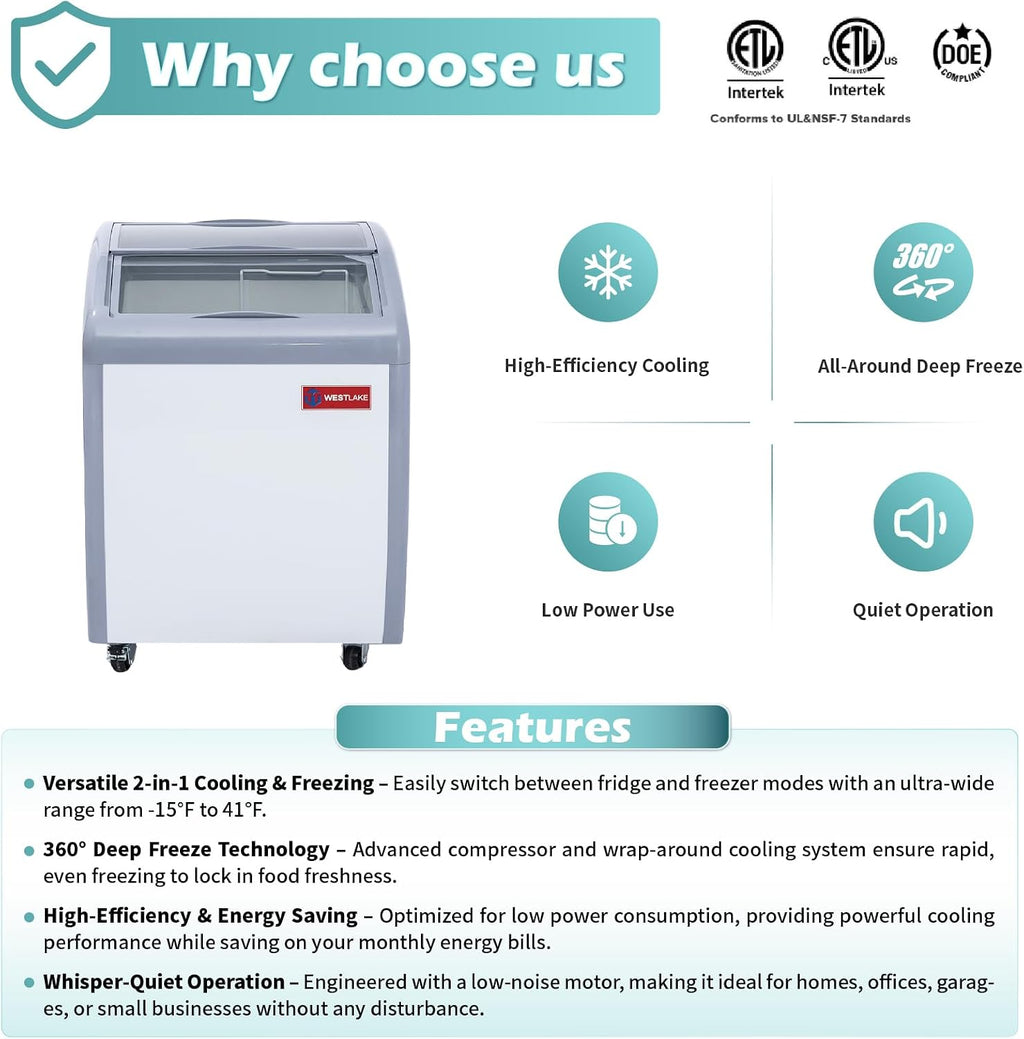 27"W Commercial Ice Cream Freezer, Display case NSF