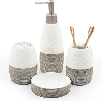 Bathroom Accessories Set,4 PCS Ceramic Bath Accessory,Grey White | Includes Toothbrush Holder, Toothbrush Cup, Soap