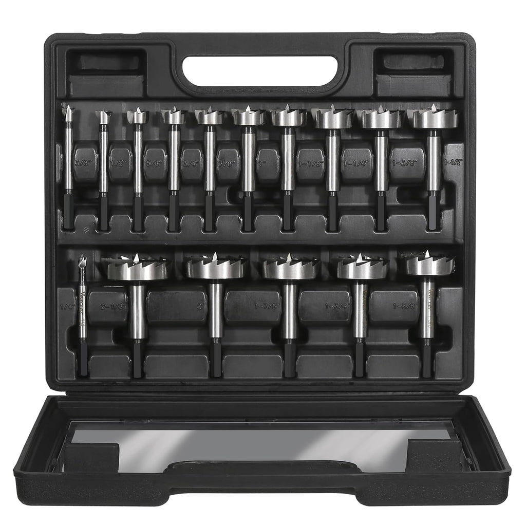 1/4''-2-1/8'' 16PCS HCS Forstner Drill Bit Set for Wood, Hex Shank | Multi-Tooth Forstner Bits for Woodworking, Wood