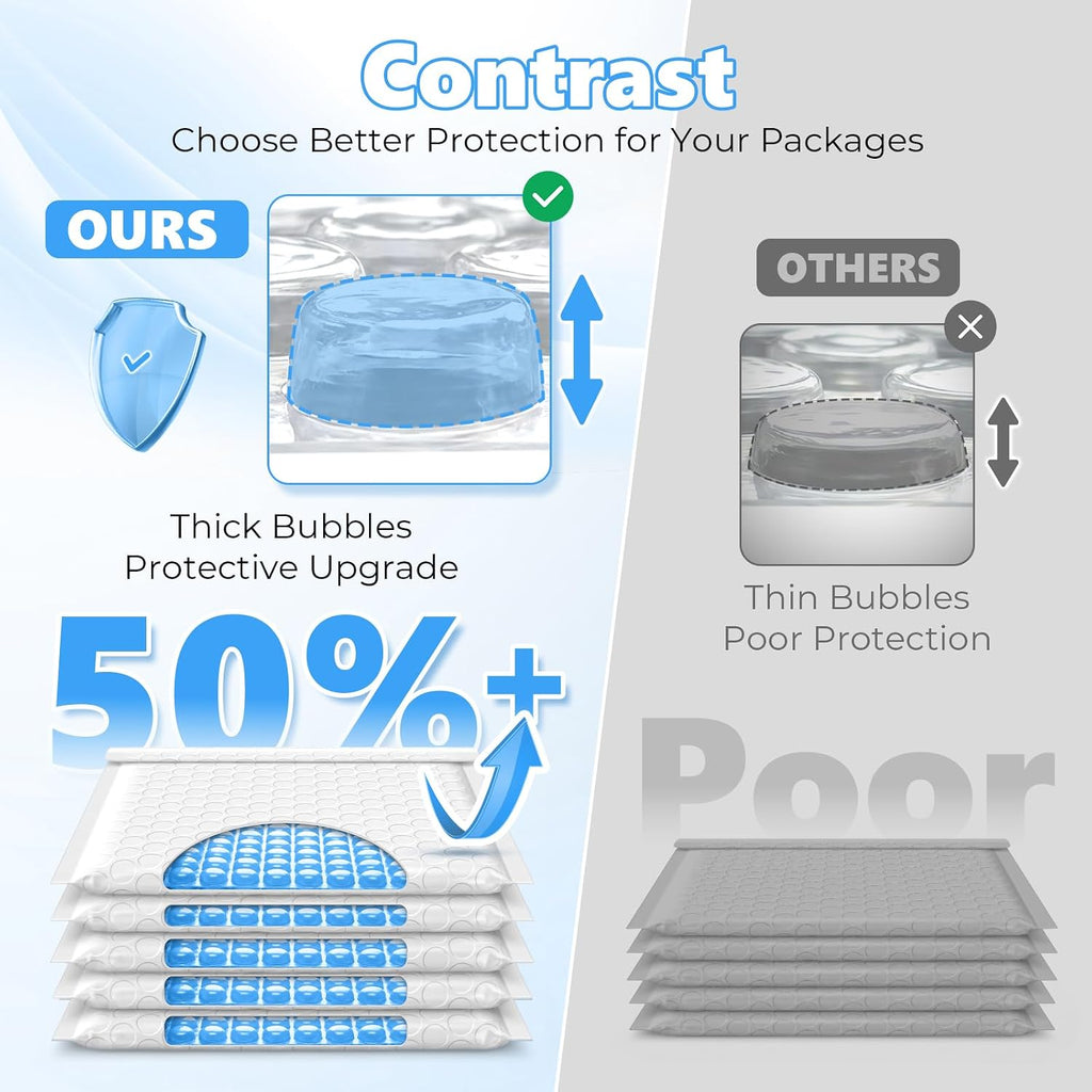 Bubble Mailers True 10.5x15" Usable Size Padded Envelopes 25 Pack | 50% Thicker 1/7" Bubble 10.5x16" Self Seal