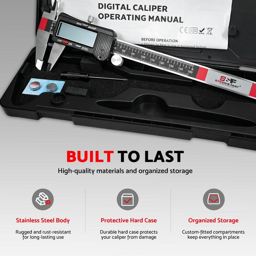 S&F STEAD & FAST Digital Caliper Measuring Tool 6 inch, Auto-Off