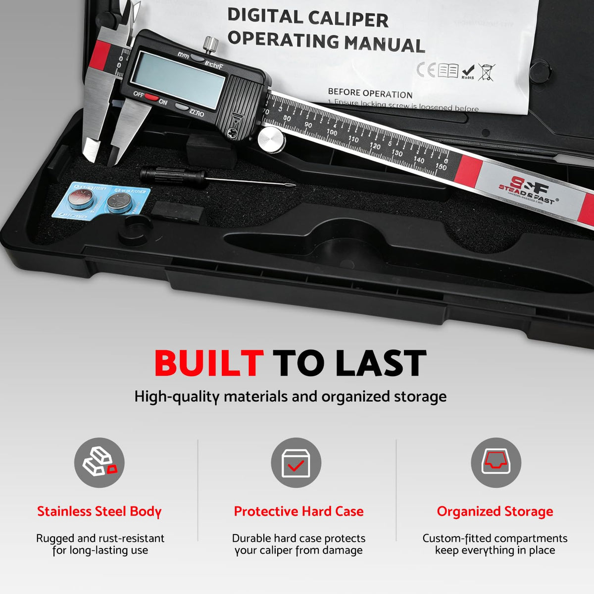 S&F STEAD & FAST Digital Caliper Measuring Tool 6 inch, Auto-Off