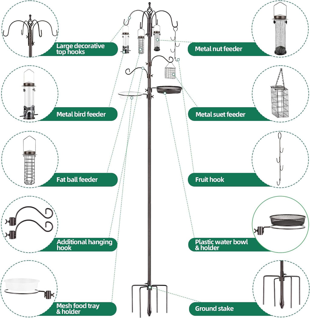 Bird Feeding Station Kit Pole Wild Bird Feeder Hanging Planter Hanger Multi Feeder Hanging with Metal Suet Feeder