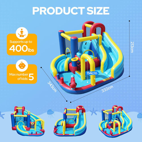 10 in 1 Inflatable Water Slide Bounce House, Inflatable Bounce House with Blower, Dual Slides & Climbing Walls &