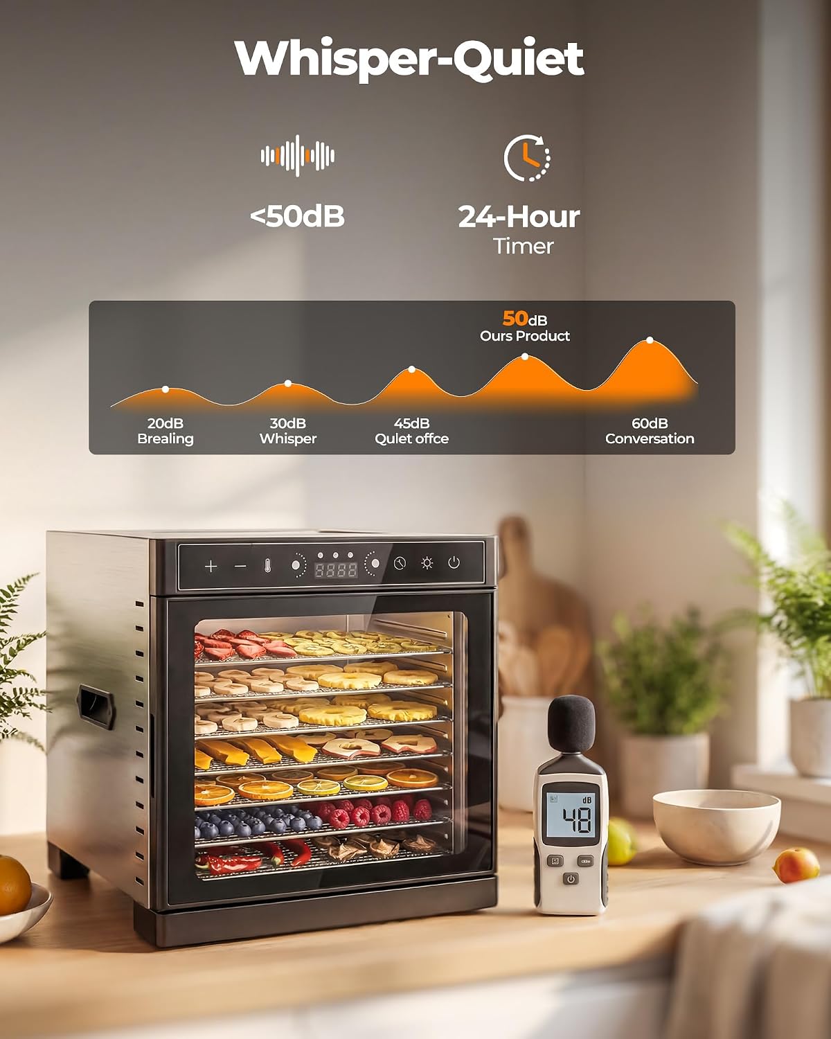 Food Dehydrator Machine 700W Upgrated Drying with 8 Trays, 212°F & 24H Timer, Visual Window, Food Dryer with