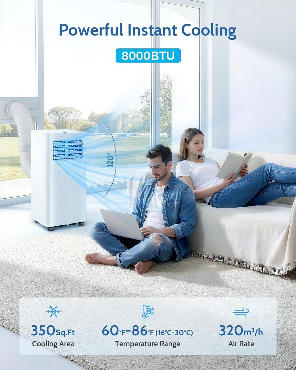 8,000 BTU Portable Air Conditioners - Cools 350 Sq.Ft, 3-in-1 Portable AC with Remote Control/Sleep Mode/24H Timer
