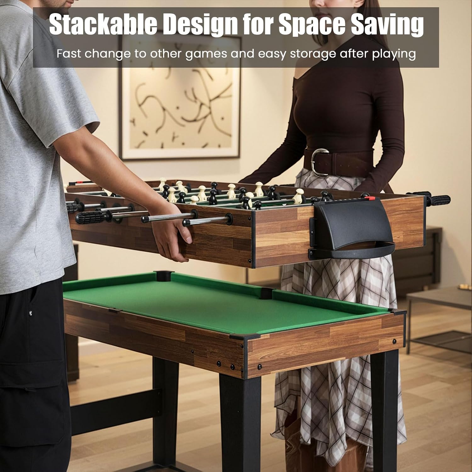 10-in-1 Multi Game Table, Combo Game Table Set w/Hockey, Foosball Pool Ping-Pong Chess Cards Checkers Bowling