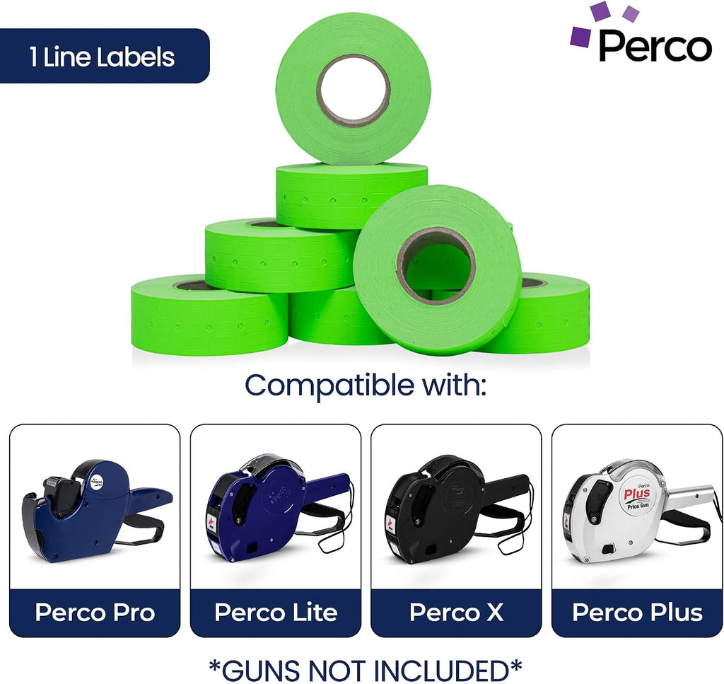 1 Line Price Gun Labels - Fluorescent Green, 8000 Count | Paper Material, Permanent Adhesive, Tamper Resistant Slits