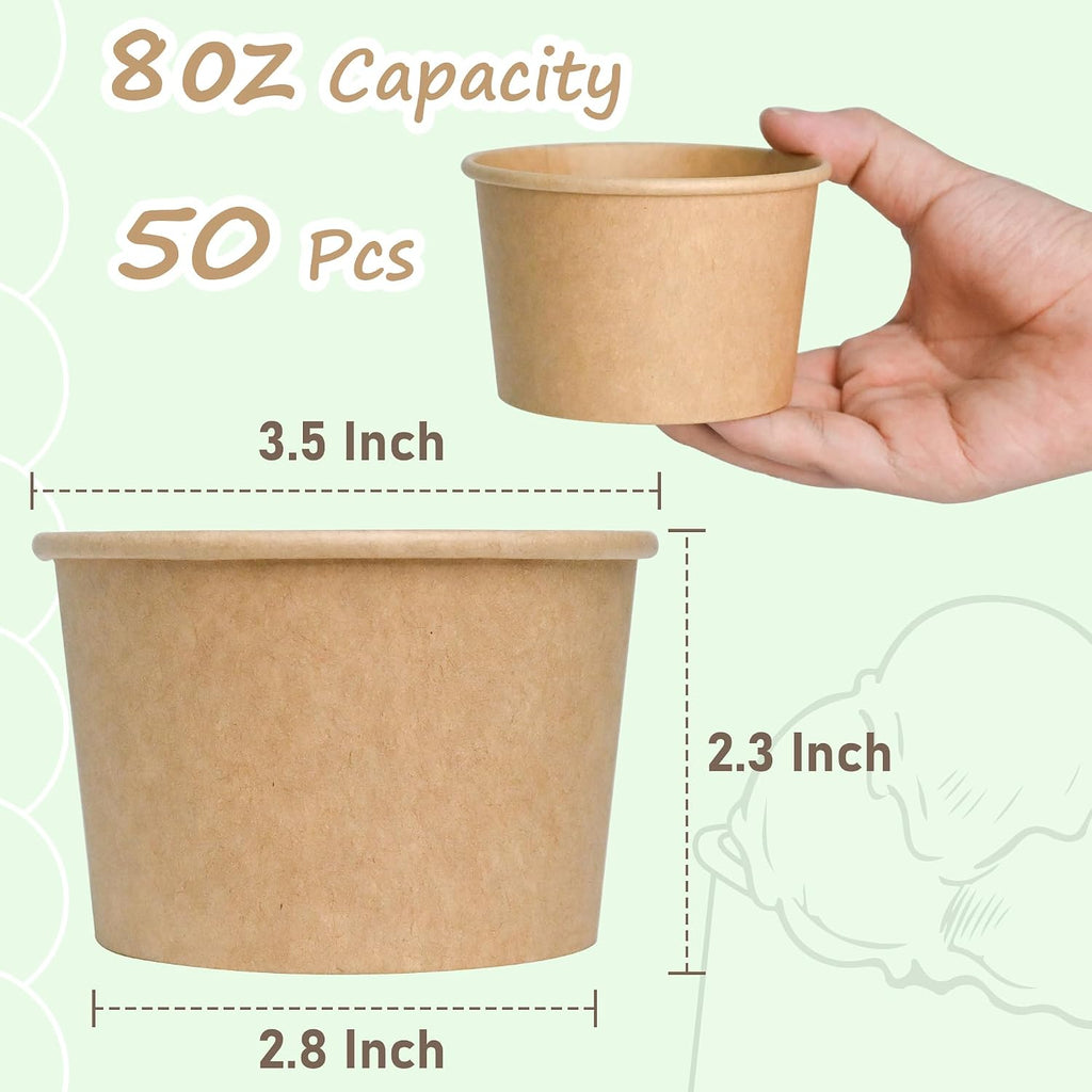 Paper Ice Cream Cups, 50 Pcs 8oz Paper Snack Bowls