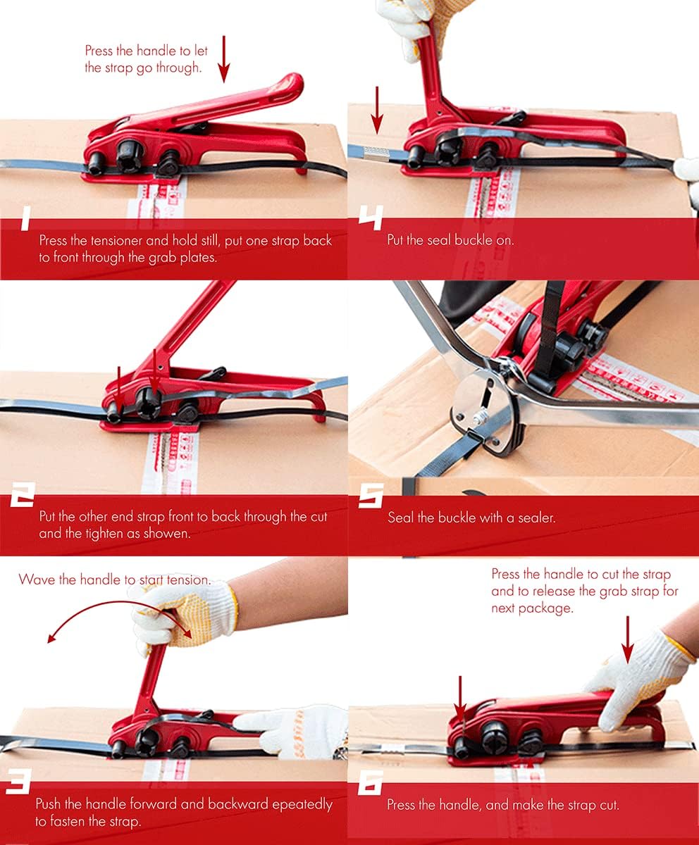 Poly Strapping Tensioner & Cutter Manual Banding Tools Windlass for 1/2" -3/4" Width Polyester Polyproplyn Strap
