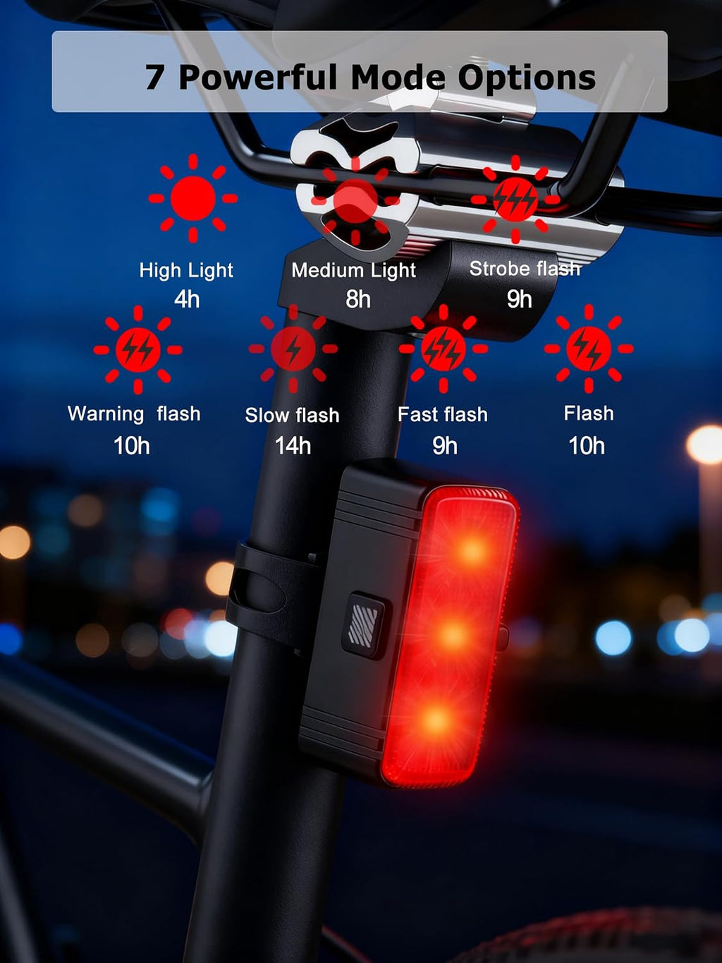 Bike Light Kit, LED Bicycle Light Set - 2 Bike Headlights & 2 Taillights, IPX4 Waterproof Rechargeable Bike Lights, 5