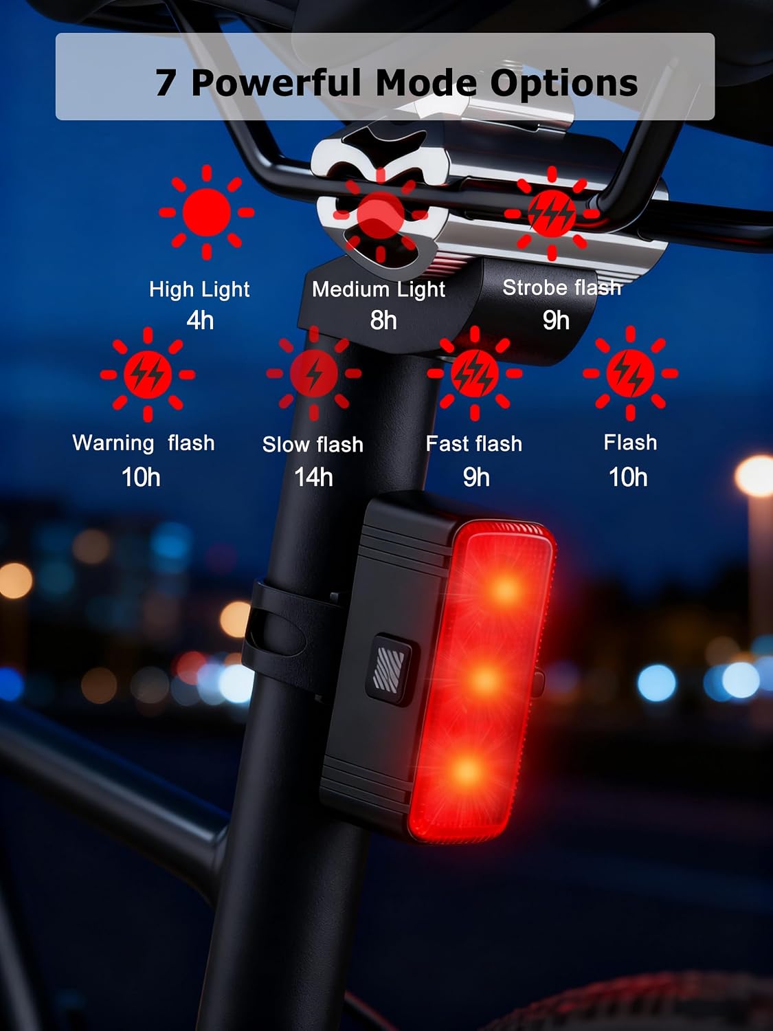 Bike Light Kit, LED Bicycle Light Set - 2 Bike Headlights & 2 Taillights, IPX4 Waterproof Rechargeable Bike Lights, 5