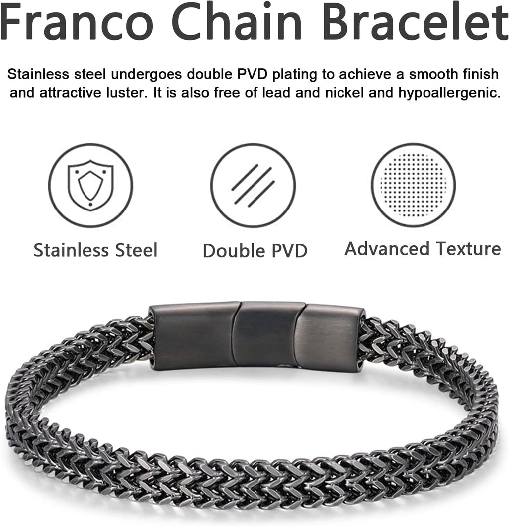 Mens Bracelet-Stainless Steel Magnetic Clasp Franco Chain Bracelets for Men