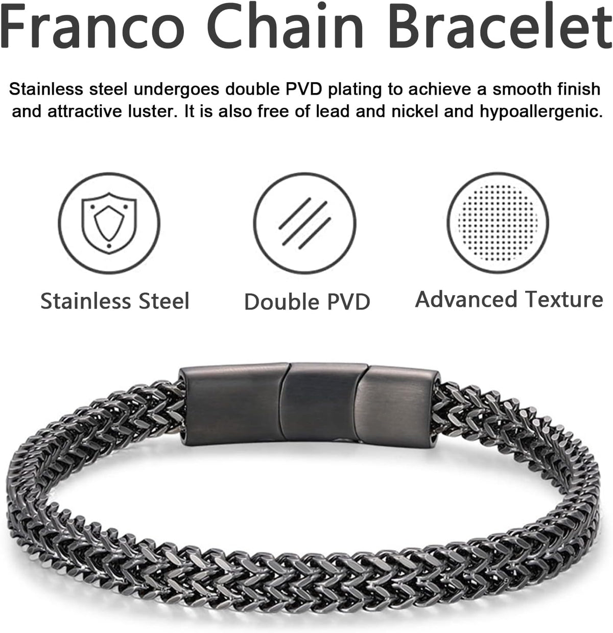 Mens Bracelet-Stainless Steel Magnetic Clasp Franco Chain Bracelets for Men