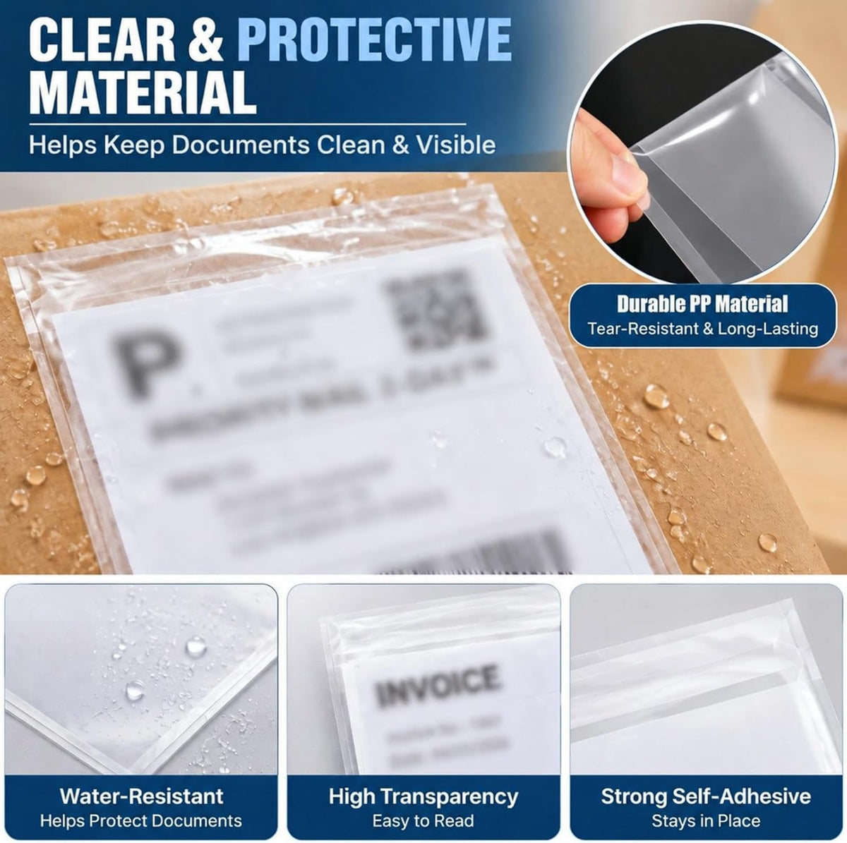 500 Pcs 7"x10" Packing List Envelopes Clear Self-Adhesive Bulk
