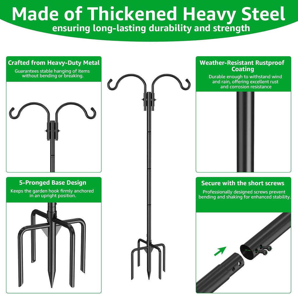 2 Pack Adjustable 84inch Double Shepherds Hook for Outdoor