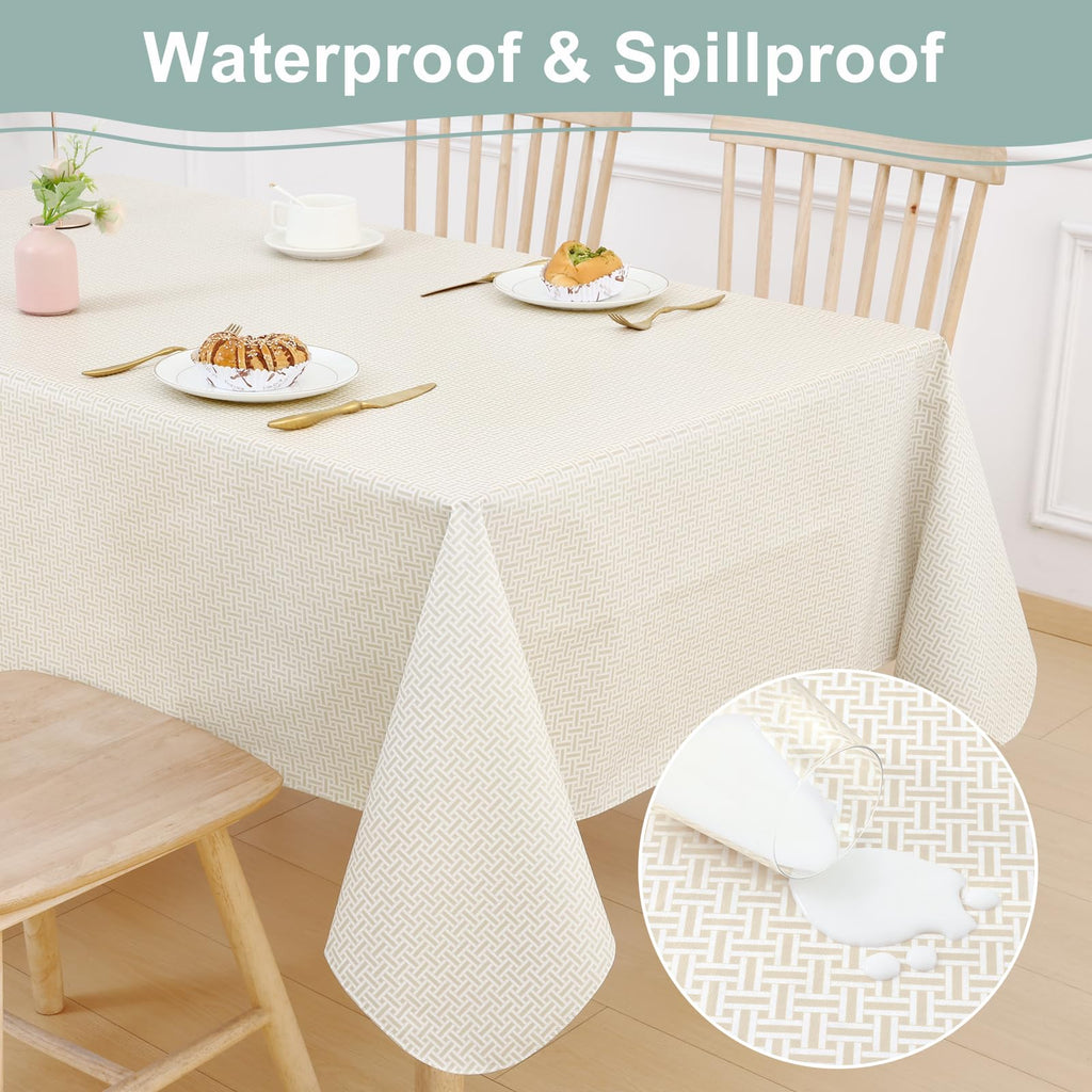Rectangle Waterproof Vinyl Table Cloth, Plastic Tablecloth with Flannel Backing, Wipeable Table Cover for Dinner