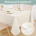 Rectangle Waterproof Vinyl Table Cloth, Plastic Tablecloth with Flannel Backing, Wipeable Table Cover for Dinner