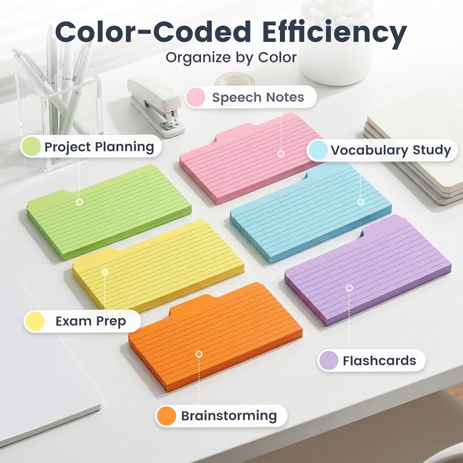 252PCS Index Cards 3x5, Colored Flash Card Dividers with Tabs | 150gsm Paper, 6 Colors, Notecards Memo Scratch Pad