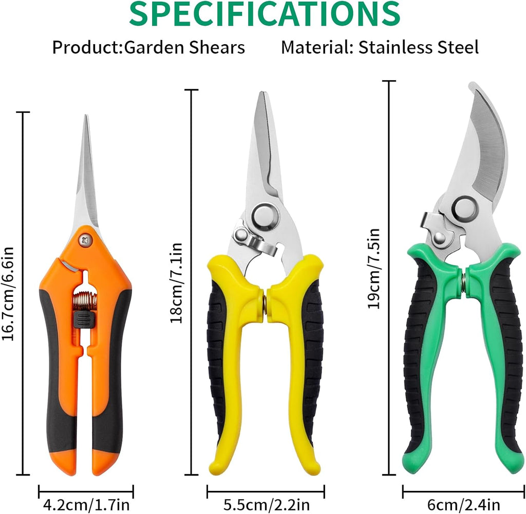 Garden Pruning Shears 3 Pack Gardening Shears Garden Scissors Stainless Steel Plant Flower Scissors Clippers Pruning