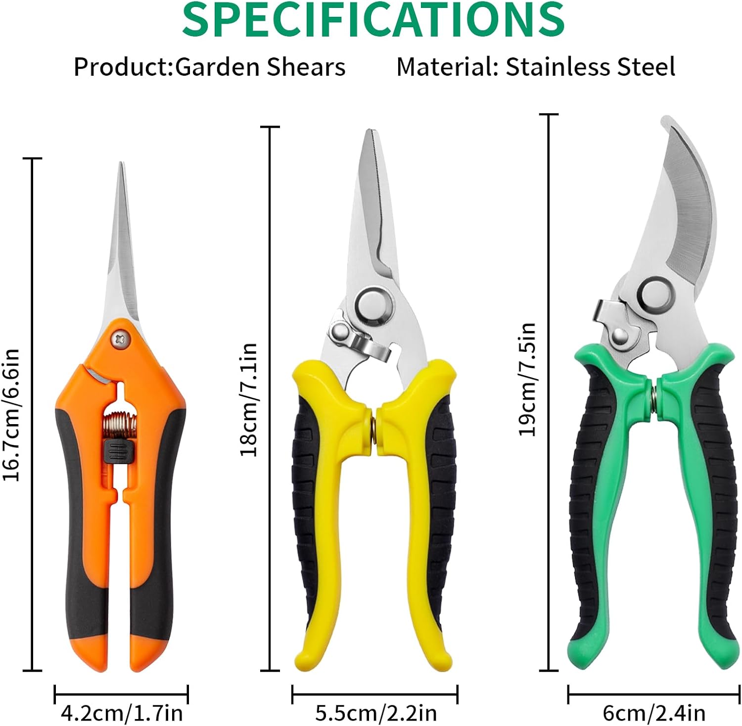 Garden Pruning Shears 3 Pack Gardening Shears Garden Scissors Stainless Steel Plant Flower Scissors Clippers Pruning
