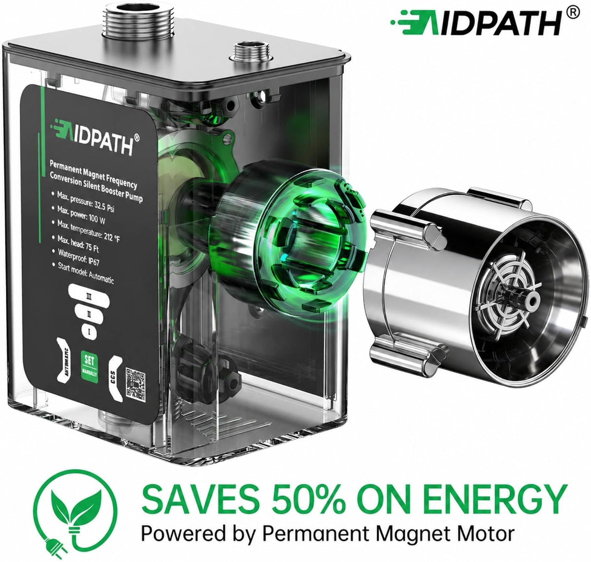 Automatic Water Pressure Booster Pump, MAX 100Watts, 32PSI, 480GPH