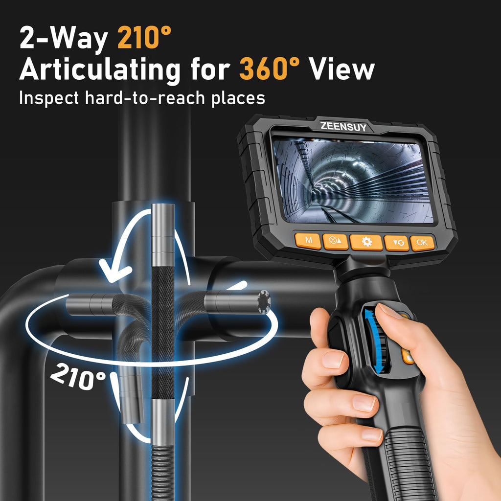 ZEENSUY 3.9mm Two-Way Articulating Borescope, Endoscope Camera with Light