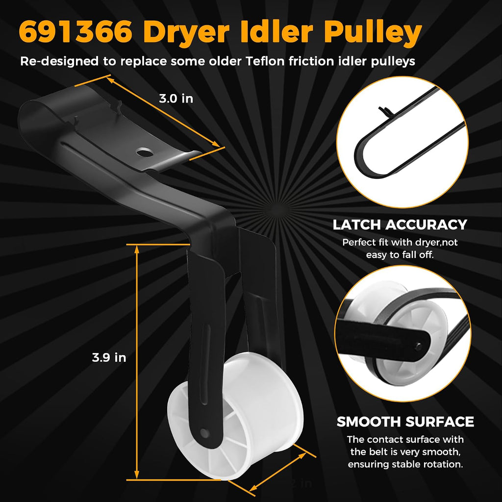 4392065 Dryer Repair Kit With Upgraded 349241T Drum Roller Kit, 691366 Idler and Pulley 341241 Belt For Whirlpool