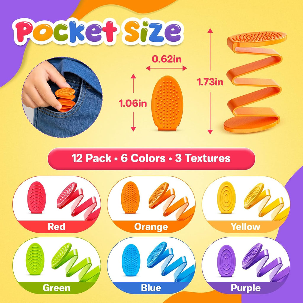 Fidget Sensory Toys for Kids: 12 Pack Press-and-Release Finger Fidgets - Quiet Fidget Toys for Classroom Focus & Calm