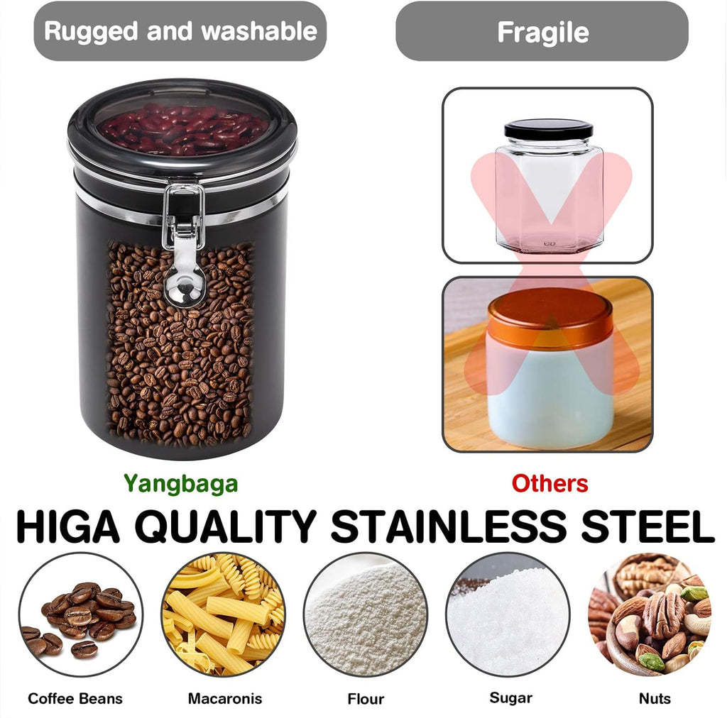 2×63OZ Stainless Steel Coffee Canister with Shelf and Scoop for Coffee Bar | Airtight Lid Coffee Container, Large